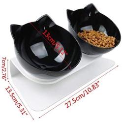 Double Cat Bowl with Raised Stand,15°Tilted Platform Cat Feeders Food and Water Bowls,Reduce Neck Pain for Cats and Small Dogs