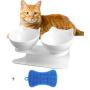 Double Cat Bowl with Raised Stand, 15°Tilted Anti-Slip Cat Food and Water Pet Feeding Bowls, Protect Pets Cervical Vertebra, Detachable Pet Bowl for Cats and Small Dogs with a Dish Washing Brush