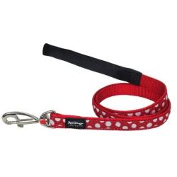 Red Dingo Designer Dog Lead, White Spots on Red (25mm x 1.2m) L
