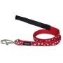 Red Dingo Designer Dog Lead, White Spots on Red (25mm x 1.2m) L