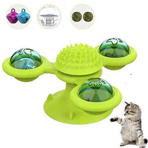 MARIANNA Windmill Cat Toys for Indoor Interactive Catnip Balls Turntable Teasing Pet Toy with Suction Cup MARIANNA Windmill Cat Toys for Indoor Interactive Catnip Balls Turntable Teasing Pet Toy with Suction Cup