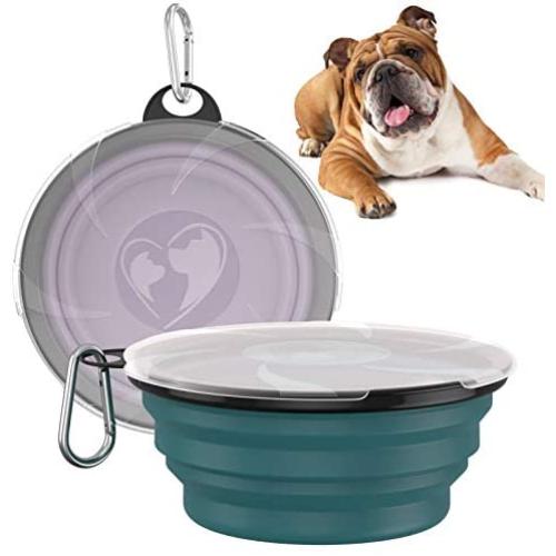VavoPaw Collapsible Dog Bowl, 2-Pack Silicone Feeding Watering Travel Bowl for Dog & Cat with Lids, Portable Pet Food Feeder Water Bowl for Travel Camping Walking