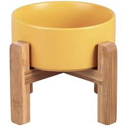 LIONWEI LIONWELI Ceramic Elevated Raised Cat Bowl with Wood Stand No Spill Pet Food Water Feeder Cats Small Dogs