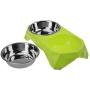 Double Stainless Steel Pet Dog Cat Puppy Feeding Food Water Bowls with No Spill Non-Skid Plastic Raised Stand Mat Pet Diner Elevated Feeder Collapsible Dish Bowl Tray Set for Dogs Cats Puppies