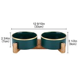 LIONWEI LIONWELI Ceramic Cat Dog Bowl Dish with Wood Stand No Spill Pet Food Water Feeder Cats Medium Dogs
