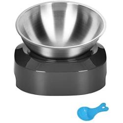 Luck Dawn Elevated Dog Cat Bowls, 0/15° Tilted Raised Stainless Steel Cat Food and Water Bowls, Non-Slip Stress Free Pet Feeding Bowls for Cat and Small Dogs