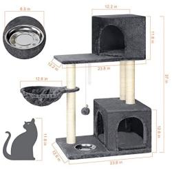 BTY Cat Tree, Small Cat Trees and Towers Multi-Level Cat Scratching Post Tree Stand House Cat Activity Center with Feed Bowl, Bells, House Cave for Cats & Kittens