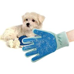 Plieren Floating Hair Brush for Cats and Dogs pet Grooming Gloves, Gentle dusting Brush Gloves (with self-Cleaning Brush), efficient pet Hair Removal Massage Gloves Blue
