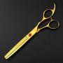 Freelander 6 PCS Pet Grooming Scissors Kit With round head, 7 inch Gold Used for Dog or Cat with Cutting Scissors, Thinning Shear, Curved Scissors, Grooming Comb
