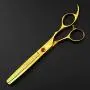 Freelander 6 PCS Pet Grooming Scissors Kit With round head, 7 inch Gold Used for Dog or Cat with Cutting Scissors, Thinning Shear, Curved Scissors, Grooming Comb