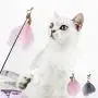ocijf179 Cat Teaser Pet Cat Kitten Teaser Bell Feather Playing Steel Wire Stick Wand Interactive Toy - Grey