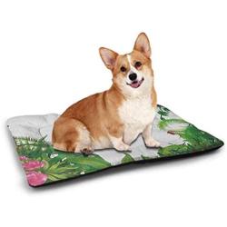 Plant Pet Mat for Kennel Basalt Stones with Bamboo Leaves Sticking Water Droplets Harmony of Nature Washable Puppy Pad Dark Taupe Lime Green