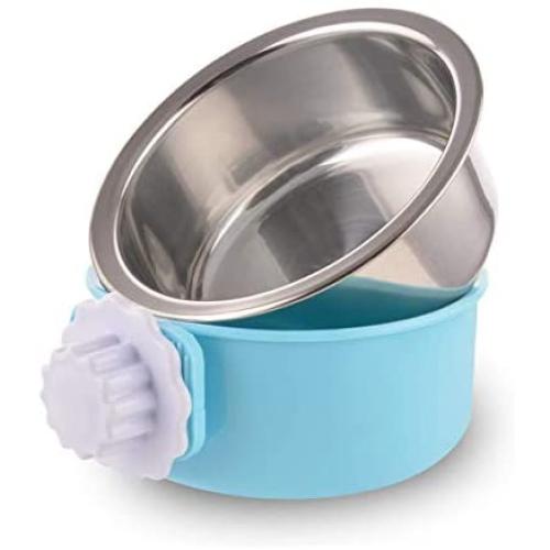 WeTest Crate Dog Bowl-Stainless Steel Removable Hanging Food Water Bowl Cage Coop Cup for Pet,Blue (LJ-ZLK-110808)