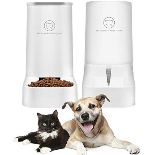 Automatic Pet Cat Dog Food Water Dispenser and Feeder in Set 3.8L, Gravity Waterer Food Bowl Water Drinking Fountain Self-Dispensing for Small Medium Pets Cats Dogs Puppy Kitten