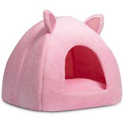 Hollypet Pet Bed, Self-Warming 2 in 1 Cat Tent Cave for Kittens and Small Dogs, 16 x 16 x 17 inches Triangle Feline House Hut with Washable Cushion for Indoor Outdoor