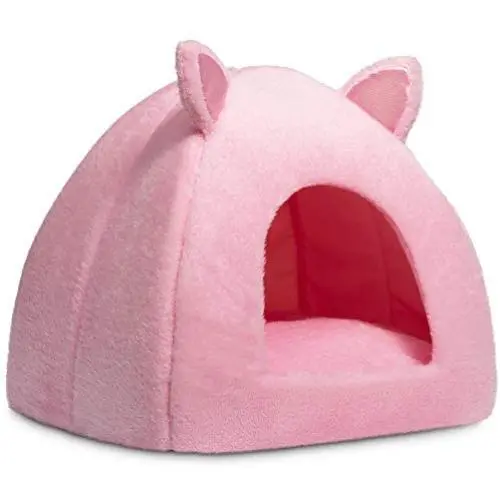 Hollypet Pet Bed, Self-Warming 2 in 1 Cat Tent Cave for Kittens and Small Dogs, 16 x 16 x 17 inches Triangle Feline House Hut with Washable Cushion for Indoor Outdoor