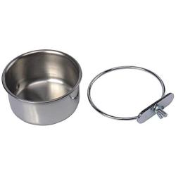Mrli Pet Food & Water Bird Cup with Clamp Holder Stainless Steel Coop Cup Feeding Dish Feeder for Parrot Macaw African Greys Budgies Parakeet Cockatiels Conure Lovebird Finch Small Animal Cage Bowl
