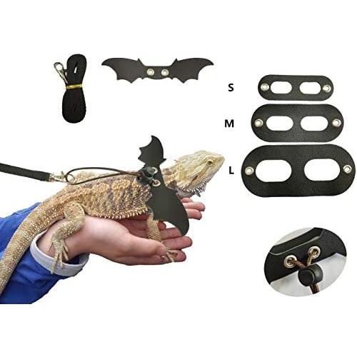 Bearded Dragon Lizard Harness with Cool Wings and Adjustable Leash-3 Size Pack, Suitable for Squirrel Iguana Dutch Pig Reptiles on Chest