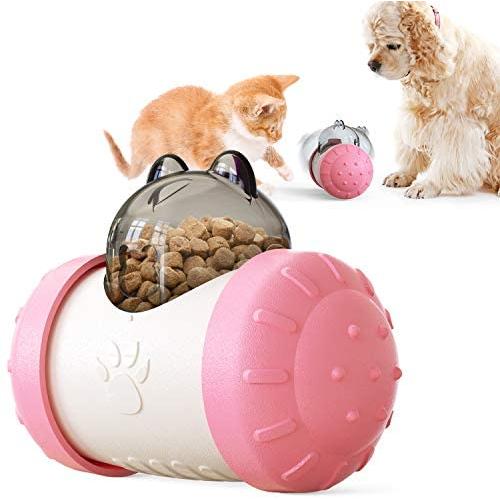 Tumbler Puzzle Toys, Slow Food Leaky Food Ball, Without Electric pet cat and Dog Toys，Teeth Cleaning Ball Toy for Large/Medium/Small Dogs (Pink)