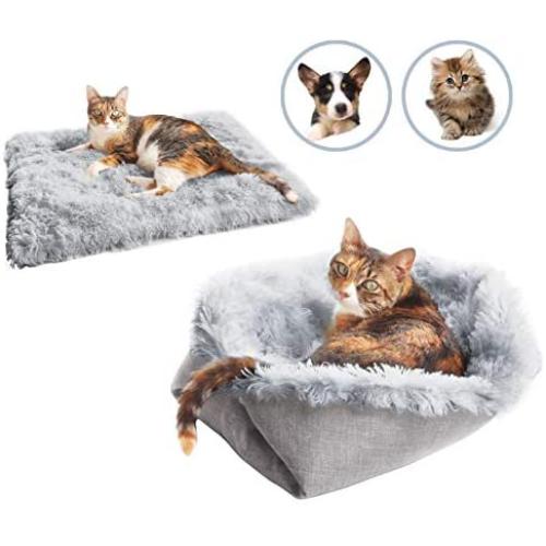 Sensfun Pet Bed for Cats Small Dogs, Function 2 in 1 Soft Plush Blanket for Indoor Cats Dogs Fluffy Pet Bed for Kittens Puppy Dog, Machine Wash & Dryer Friendly