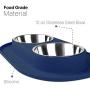 Flexzion Double Dog Bowl Feeding Station, Skid Proof Silicone Base with Spill Proof Raised Lip & Two 12oz Stainless Steel Bowls for Food and Water, Ideal for Small to Medium Size Dogs Cats Pet