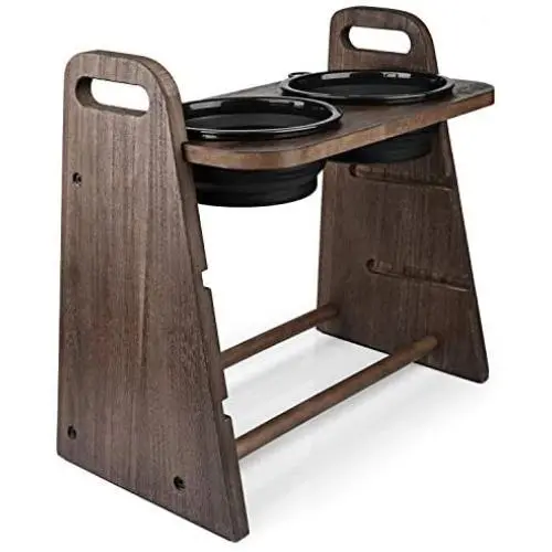 Emfogo Dog Bowls Elevated 3 Heights 4in 8in 13in Wood Raised Dog Bowl Stand with Double Collapsible Travel Bowls Raised Feeder for Dog Cat 16.7x15.5 inch Weathered Walnut Emfogo Dog Bowls Elevated 3 Heights 4in 8in 13in Wood Raised Dog Bowl Stand with Double Collapsible Travel Bowls Raised Feeder for Dog Cat 16.7x15.5 inch Weathered Walnut