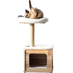 Catry, Wooden Cat Tree Condo with Natural Sisal Rope Scratching Post for Kitten