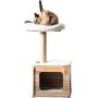 Catry, Wooden Cat Tree Condo with Natural Sisal Rope Scratching Post for Kitten