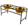 Platinum Pets Double Diner Feeder with Stainless Steel Cat Bowls, 6 oz, Gold