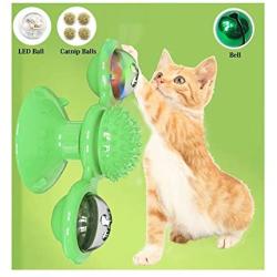 HESHPAWS Windmill Cat Toys with Light Ball Catnip Balls and Bell,Turntable Teasing Pet Toy Interactive Chew Toys for Indoor Cats,Cats Hair Brush Scratching Tickle Toy with Suction Cup