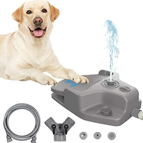 Dog Water Fountain Step On Dog Sprinkler Toy, Easy Paw Activated Drinking Pet Dispenser with 3-Pattern Spray Modes for Small Medium Large Dogs Happiness and Fun, Including 9.8ft Hose & 2-Way Splitter Dog Water Fountain Step On Dog Sprinkler Toy, Easy Paw Activated Drinking Pet Dispenser with 3-Pattern Spray Modes for Small Medium Large Dogs Happiness and Fun, Including 9.8ft Hose & 2-Way Splitter
