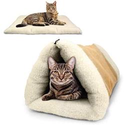 PARTYSAVING PET Palace 2-in-1 Pet Bed Snooze Tunnel and Mat for Pets Cats Dogs and Kittens for Travel or Home, APL1343, Beige