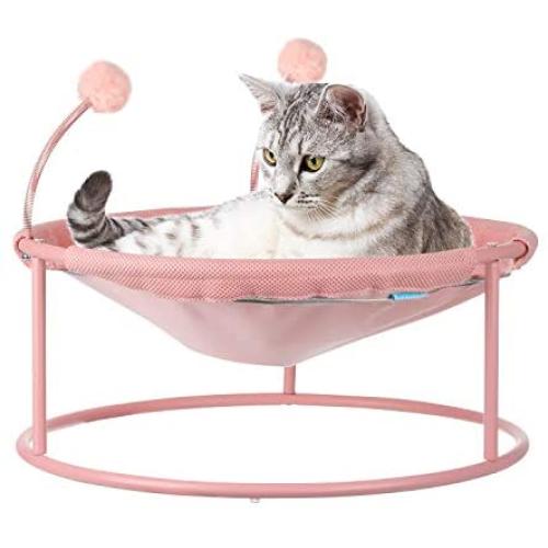 Cat Hammock, Cat Bed Dog Bed Pet Hammock Bed Pet Resting Seat Safety Cat Shelves -with Stand Detachable and Washable, Free-Standing Cat Sleeping Bed Breathability Easy Assembly Indoors Outdoors (Pink)