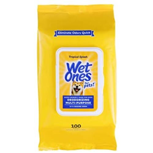 Wet Ones for Pets Deodorizing Multi-Purpose Dog Wipes with Baking Soda | Dog Deodorizing Wipes for All Dogs in Tropical Splash Scent, Wet Ones Wipes for Deodorizing Dogs| 100 Ct Pouch Dog Wipes