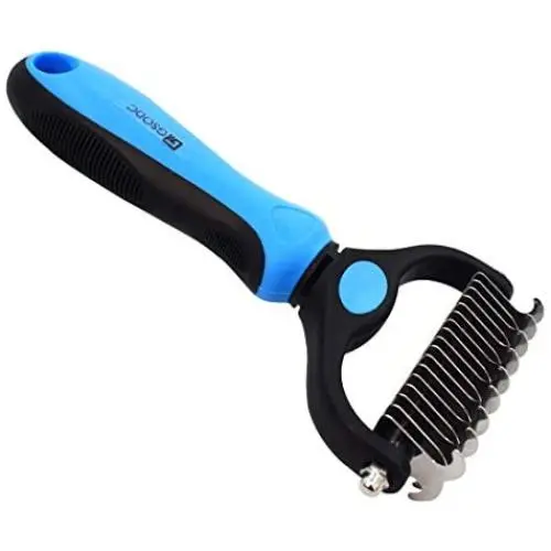 GSODC Pet Grooming Brush Tool 2 in 1 Sided Undercoat Rake for Cats & Dogs 17&9 Teeth Safe Dematting Comb for Easy Mats & Tangles Removing - No More Nasty Shedding and Flying Hair GSODC Pet Grooming Brush Tool 2 in 1 Sided Undercoat Rake for Cats & Dogs 17&9 Teeth Safe Dematting Comb for Easy Mats & Tangles Removing - No More Nasty Shedding and Flying Hair