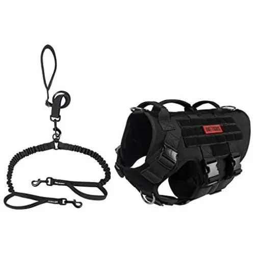 Large Tactical Dog Harness Sets, No Pulling Adjustable Dog Vest Harness, Heavy Duty Dog Harness with 3 Handles(Black) Large Tactical Dog Harness Sets, No Pulling Adjustable Dog Vest Harness, Heavy Duty Dog Harness with 3 Handles(Black)