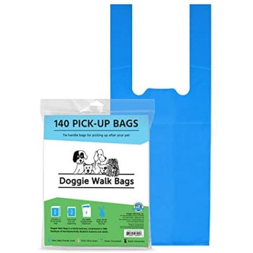Doggie Walk Bags Dog Waste Bags with Easy Tie Handles, Extra Thick and Strong Poop Bags for Dogs, Easy Dispensing and Leak Proof, 140 Doggy Bags, 7 x 5 x 17 Inches with Gusseted Sides, Blue (96095)