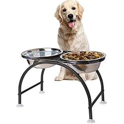 AISHN Elevated Dog Bowls Iron Stand Raised Pet Dog Feeder, 2 Removable Reusable Dog Bowls Stainless Steel Food and Water with Stand for Dogs