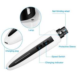 MODUS Pet Nail Grinder for Small Medium Large Dogs and Cats, 2-Speed Rechargeable Portable Low Vibration and Low Noise Electric Pet Nail Trimmer with LED Illuminating Light and USB Charging