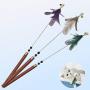 ocijf179 Cat Teaser Pet Cat Kitten Teaser Beads Bell Feather Playing Steel Wire Stick Wand Chew Toy - Green