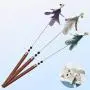 ocijf179 Cat Teaser Pet Cat Kitten Teaser Beads Bell Feather Playing Steel Wire Stick Wand Chew Toy - Green
