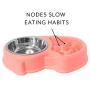 Slow Feed Anti-Choke Pet Bowl Feeder with Stainless Steel Metal Dog Water Bowl - Prevents Pets Eating Quickly Avoids Bloat - Squirrel Pattern (Green, Pink, Blue)