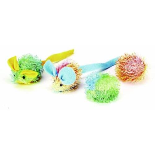 Ethical Stringy Mice and Ball with Catnip Cat Toy, 4-Pack