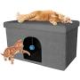 Furhaven Pet - Ottoman and Footstool Living Room Pet House, Felt Cubby Cat Cave Hideaway, and Height Adjustable Kitchen Feeder Stand for Cats and Dogs - Multiple Sizes, Styles, and Colors