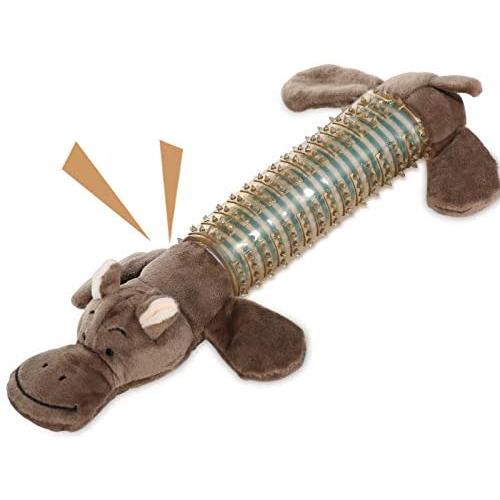 VECELA Plush Squeaky Dog Chew Toys for Medium and Small Dogs Interactive Dental Toys (Brown Bear)