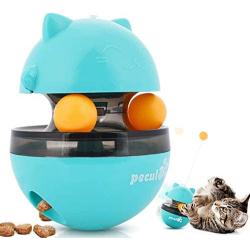 Pecute Cat Toy Interactive Cat Tumbler Toy Ball Pet Treat Leaking Toy with Dual Rolling Balls & Teasing Wand for Cats Kitten Puppy Exercise