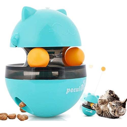 Pecute Cat Toy Interactive Cat Tumbler Toy Ball Pet Treat Leaking Toy with Dual Rolling Balls & Teasing Wand for Cats Kitten Puppy Exercise