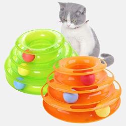 Three Levels Pet Cat Toy Tower Tracks Disc Cat Intelligence Amusement Triple Disc Cat Toys Ball Training Amusement Cat Tower