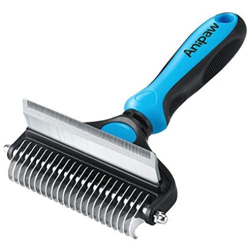 Bougainvillea Pet Grooming Tool - Anipaw 2 Sided Undercoat Rake for Cats & Dogs, Safe Dematting Comb for Easy Mats & Tangles Removing, Best Pet Grooming Brush for Medium and Long Haired