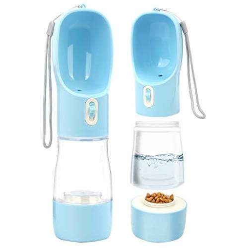 Szxc Portable Dog Water Bottle with Feeder & Food Compartment - Puppy Pets Outdoor Walking, Hiking, Travel Water Dispenser - Leak Proof, BPA Free